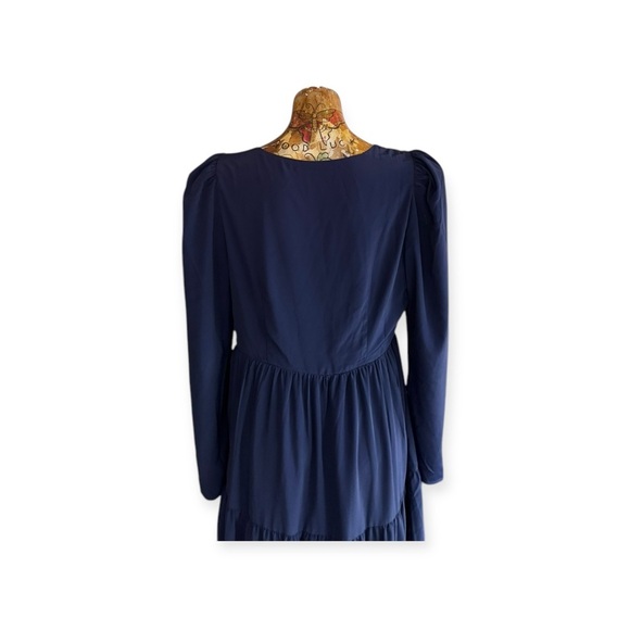 WAYF dress maxi blue open waist knot shoulder gathered skirt 80s retro style - Picture 5 of 11